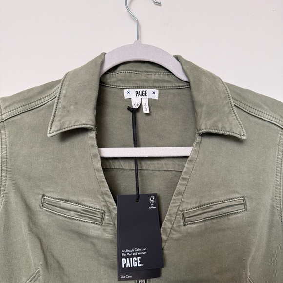 PAIGE Womens Jolie Cargo Jumpsuit Puff Sleeves In Vintage Ivy Green - Picture 8 of 8